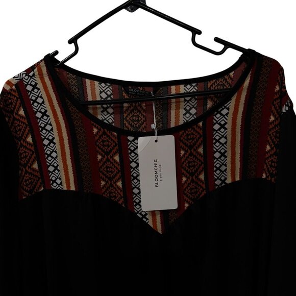 Bloomchic Plus Size 22-24 Black Dress With Multicolor Tribal Print Yoke NWT - Picture 2 of 5